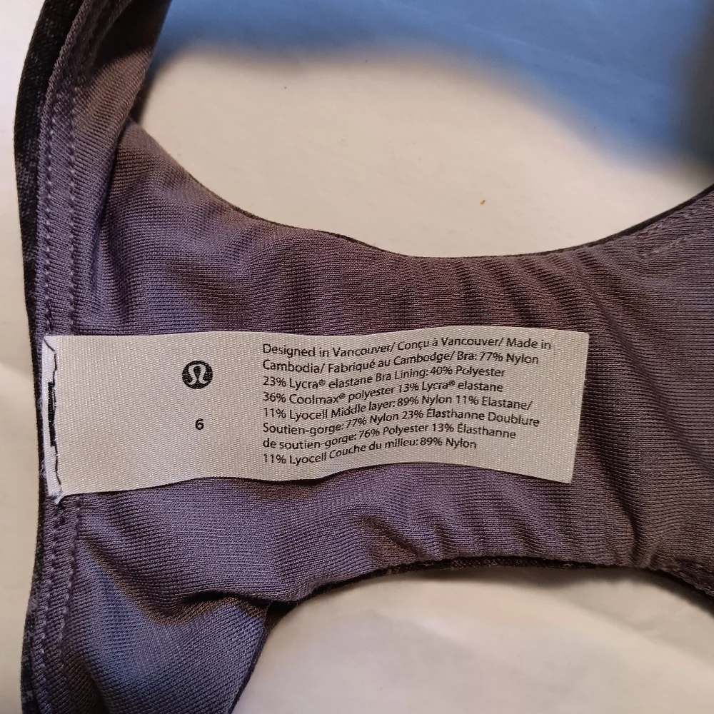 Lululemon Wunder Train Longline Bra Denim Wash Print Dusky Lavender Black Size 6 - Picture 7 of 7